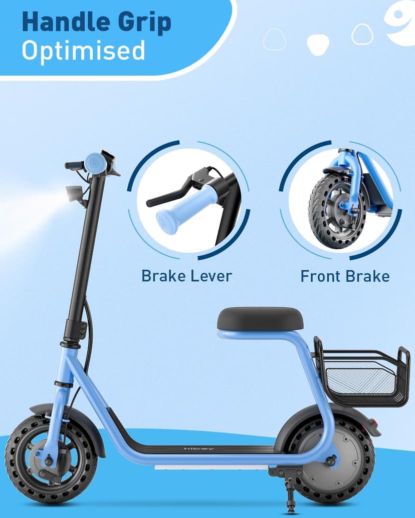 Hiboy Q2 Lite Electric Scooter with Seat for Kids Ages 4-10 - UL Certified, Up to 9.3 MPH with 100W Motor, 3-Speed Adjustable, Rear Basket, LED Neon/Brake Lights, LCD Display