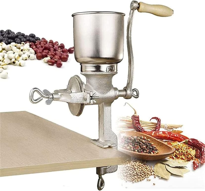 Corn Grinder Mill, Manual Stainless Steel Grain Mill with Hand Crank & Table Clamp Design, Large Hopper Grain Grinder Home Use Hand Cranking Operation for Nut, Coffee, Grain, Seeds, Corn, Spices