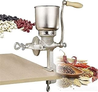 Corn Grinder Mill, Manual Stainless Steel Grain Mill with Hand Crank & Table Clamp Design, Large Hopper Grain Grinder Home Use Hand Cranking Operation for Nut, Coffee, Grain, Seeds, Corn, Spices