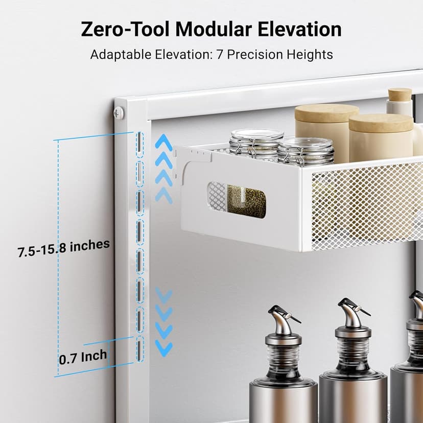 Pull-out Under Kitchen Sink Organizer, Metal Functional Under Sink Organizer, Height Adjustable Under Bathroom Sink Organizer, Under Sink Storage for Kitchen Bathroom Cabinet (White)
