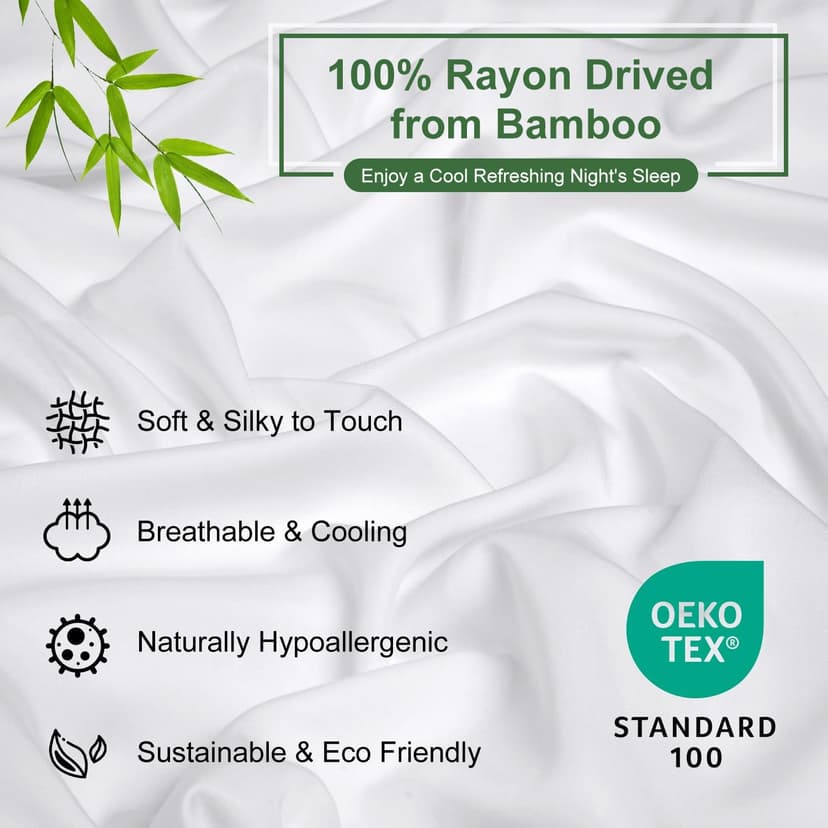 Ivellow Deep Pocket King Sheets, Rayon Derived from Bamboo, Extra Deep Pocket up to 18"-24", Hotel Luxury Cooling Sheets for King Size Bed, Silky Soft, Smooth, Breathable Bed Sheets White