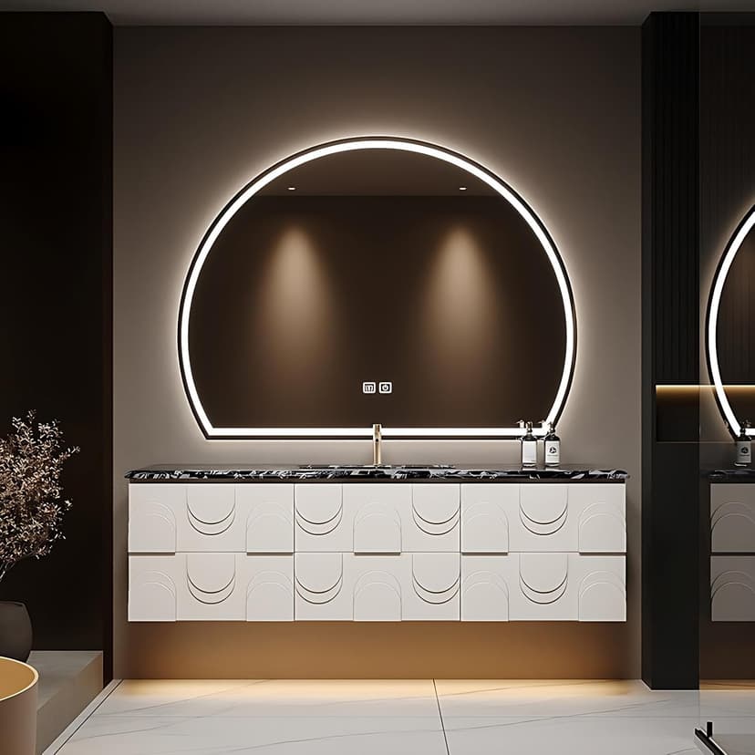 Bathroom Vanity with Sink - Elegant Bathroom Sink Cabinet, Floating Vanity with Smart Anti-Fog Mirror, Multi-Layer Thick Solid Wood Material - Complete Accessories (White, 40")