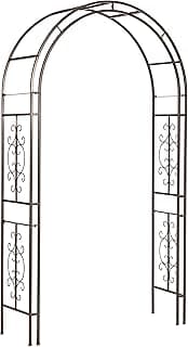 Evergreen Plow & Hearth Montebello-Gunmetal Garden Arbor - 7 Feet Tall | Slim Metal Arch with Iron Trellis for Climbing Plants | Elegant Wedding Arbor | Outdoor Patio & Garden Decor