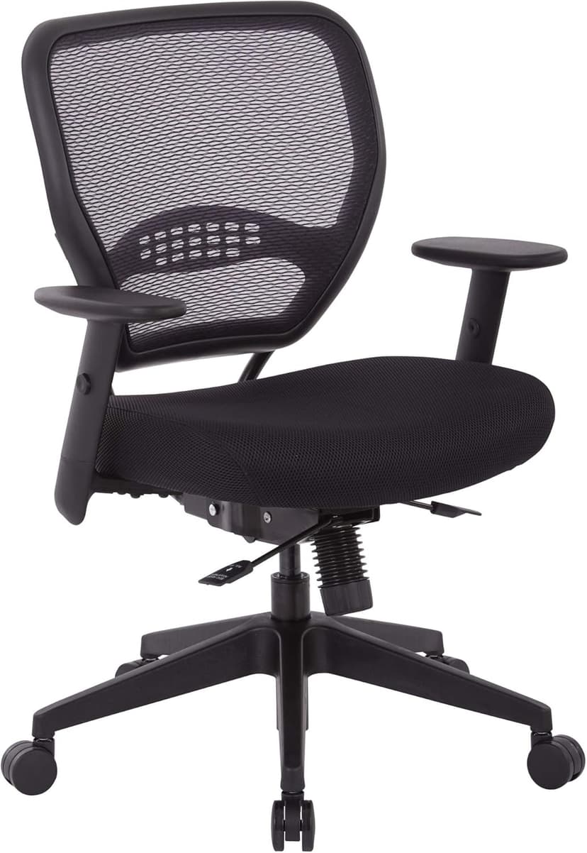 Space Seating AirGrid Back and Padded Mesh Seat, 2-to-1 Synchro Tilt Control, Adjustable Arms, Black