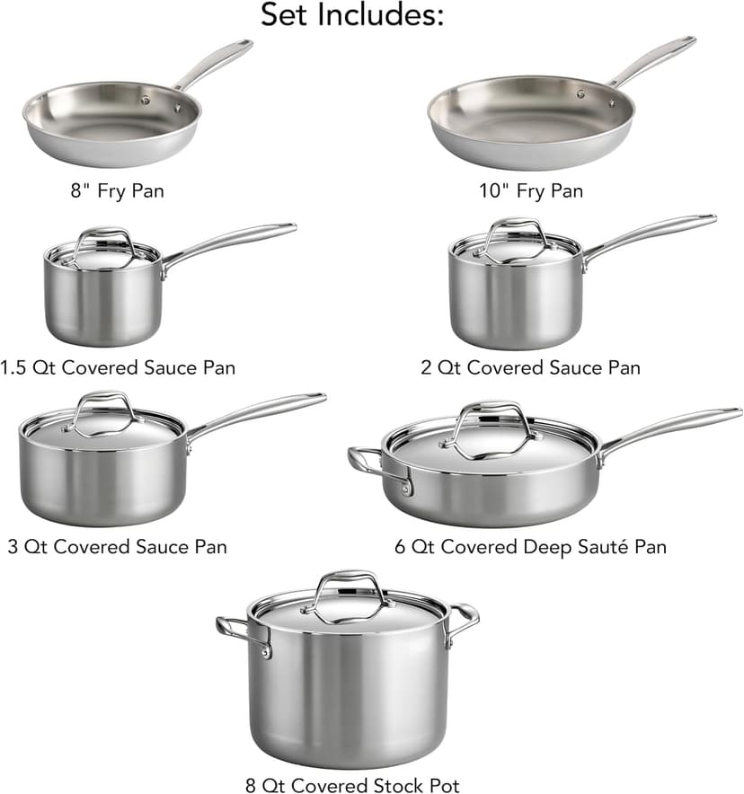 Tramontina Tri-Ply Clad Stainless Steel 12-Piece Cookware Set with Lids, Pots and Pans Kitchen Set, Induction-Ready, Dishwasher-Safe, NSF-Certified, Made in Brazil