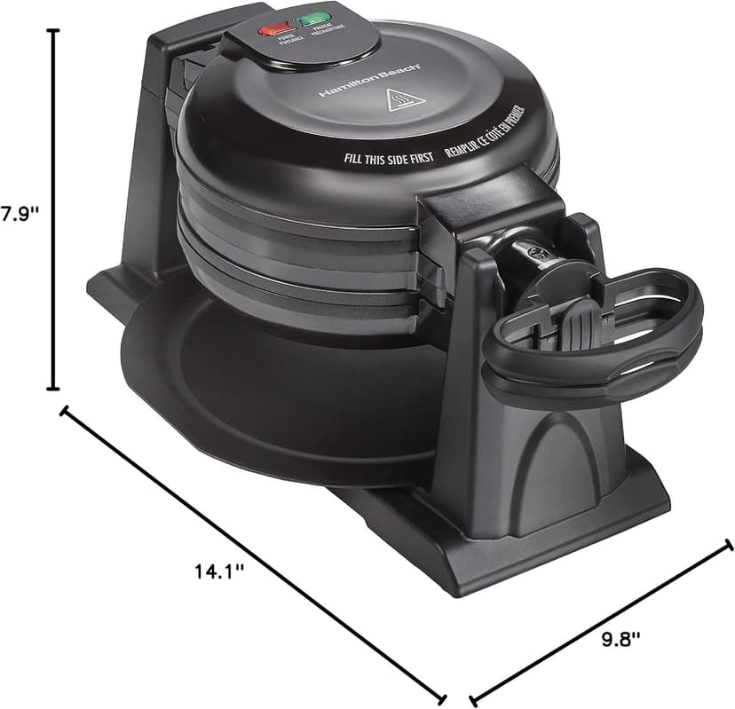 Hamilton Beach 26201 Belgian Waffle Maker with Removable Nonstick Plates, Double Flip, Makes 2 at Once, Black