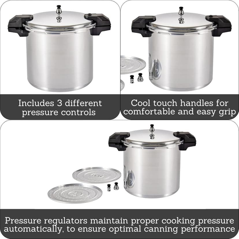 Mirro - 7114000221 Mirro 92122A Polished Aluminum 5 / 10 / 15-PSI Pressure Cooker / Canner Cookware, 22-Quart, Silver
