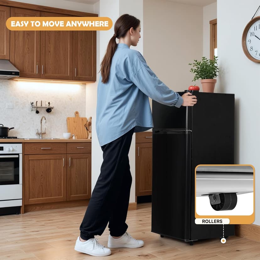 4.5 Cu.Ft Mini Fridge with Freezer, Small Refrigerator with 2 Doors for Kitchen, Dorm, Office and Bedroom, Mini Fridge with Adjustable Shelves (Black)