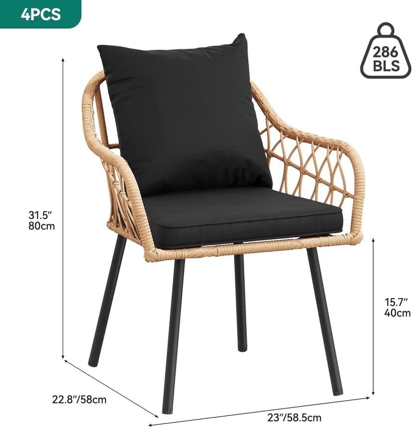 YITAHOME Patio Chairs Set of 4, Outdoor Patio Furniture Dining Chairs, All-Weather Rattan Conversation Chairs with Soft Cushions for Backyard Deck (Light Brown+Black)