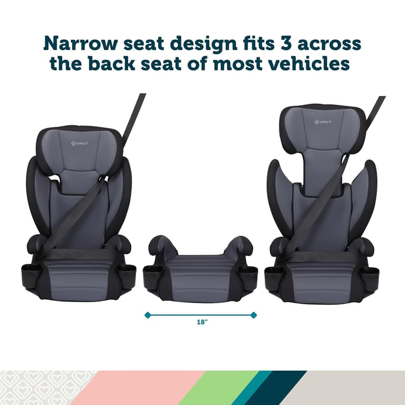 Safety 1st Grow and Go 2-in-1 Booster Car Seat with ComfortWings, Converts High-Back to Backless, 19" Wide, Fits 3 Across, Lightweight, Foldable, Easy-Clean, Cup Holders, 40-100 lbs, Black Sand