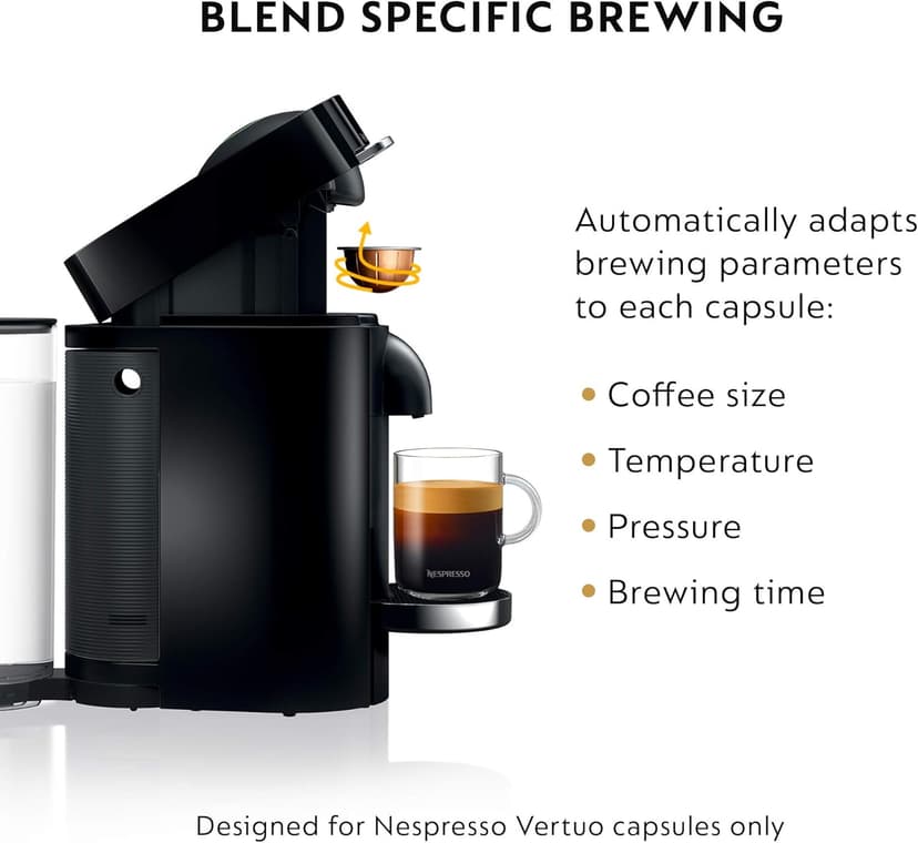 Nespresso VertuoPlus Deluxe Coffee and Espresso Machine Bundle with Aeroccino Milk Frother by De'Longhi, Black