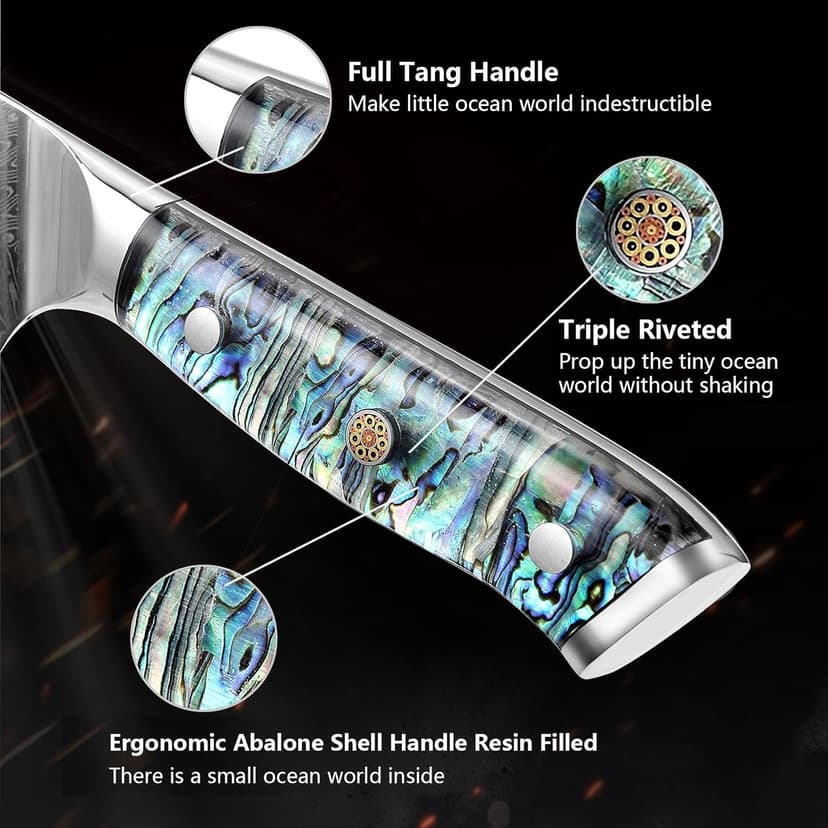 Damascus Steel Santoku Knife 7 Inch, Japanese Professional 10Cr15MOV Blade with Hand Forged Hammer Pattern, Ultra Sharp Kitchen Knife with Abalone Shell Ergonomic Handle