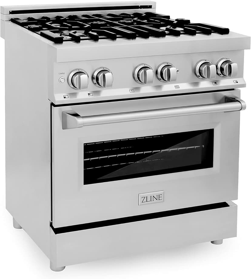 ZLINE 30 Inch 4.0 Cubic Foot Stainless Steel Dual Fuel Range with 4 Burner Porcelain Cooktop, Gas Stove, Cast Iron Grill, and Electric Convection Oven