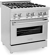 ZLINE 30 Inch 4.0 Cubic Foot Stainless Steel Dual Fuel Range with 4 Burner Porcelain Cooktop, Gas Stove, Cast Iron Grill, and Electric Convection Oven