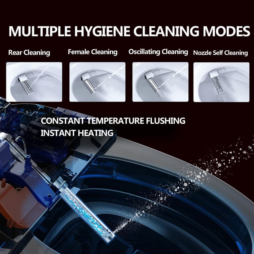 Upgrade Bidet Toilet Seat Elongated, Rear and Feminine Wash, Unlimited Warm Water, Heated Seat, Warm Air Drying, Soft Close Lid, Sense Seat, Smart Bidet Seat Elongated Requires Electricity