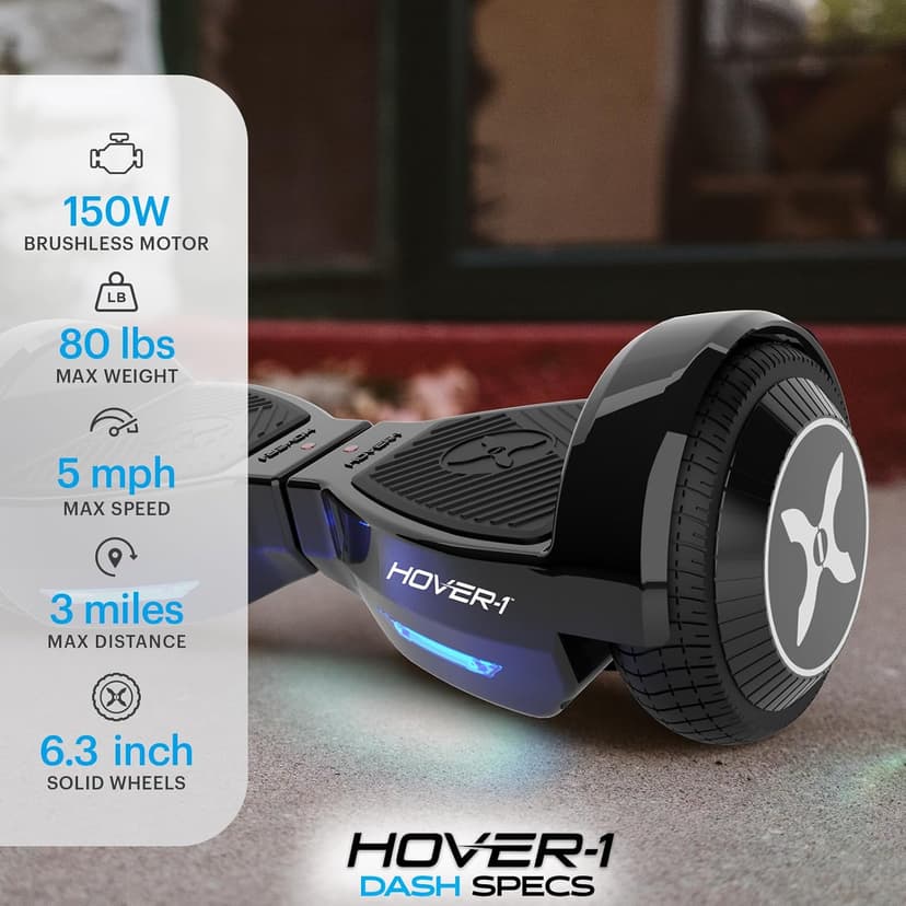 Hover-1 Dash Self Balancing Electric Hoverboard with 5 mph Max Speed, Dual 75W Motors, 6.3” Tires, 3 Mile Range, and LED Lights Self Balancing Scooter