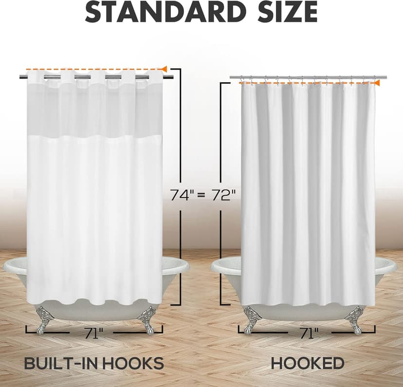 No Hook Slub Textured Shower Curtain with Snap-in PEVA Liner Set - 71" x 74"(72"), Hotel Style with See Through Top Window, Fabric Outer Curtain & Waterproof Inner Liner, White, 71x74