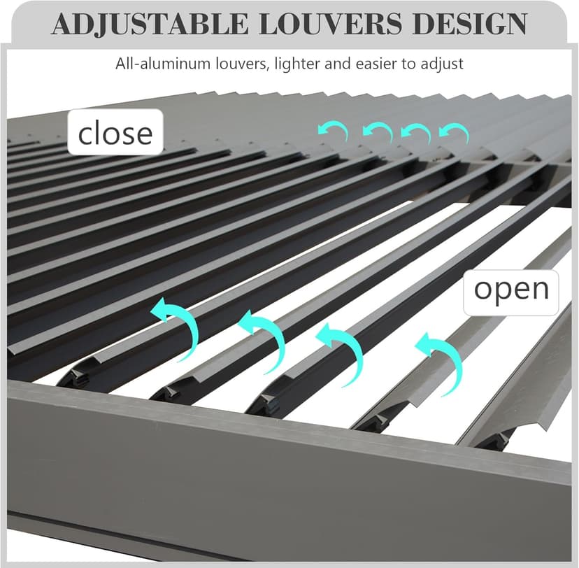 Domi 10x12FT Outdoor Louvered Pergola Full Aluminum Structure,Patio Pergola with Two Independently Adjustable Roof for Backyard, Sun Shade Gzebo with Gutter System for Garden Deck(Dark Gray)