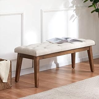 HUIMO Bedroom Bench for End of Bed, Upholstered Dining Seat for Kitchen, Button-Tufted Ottoman Bench for Entryway and Living Room, Beige