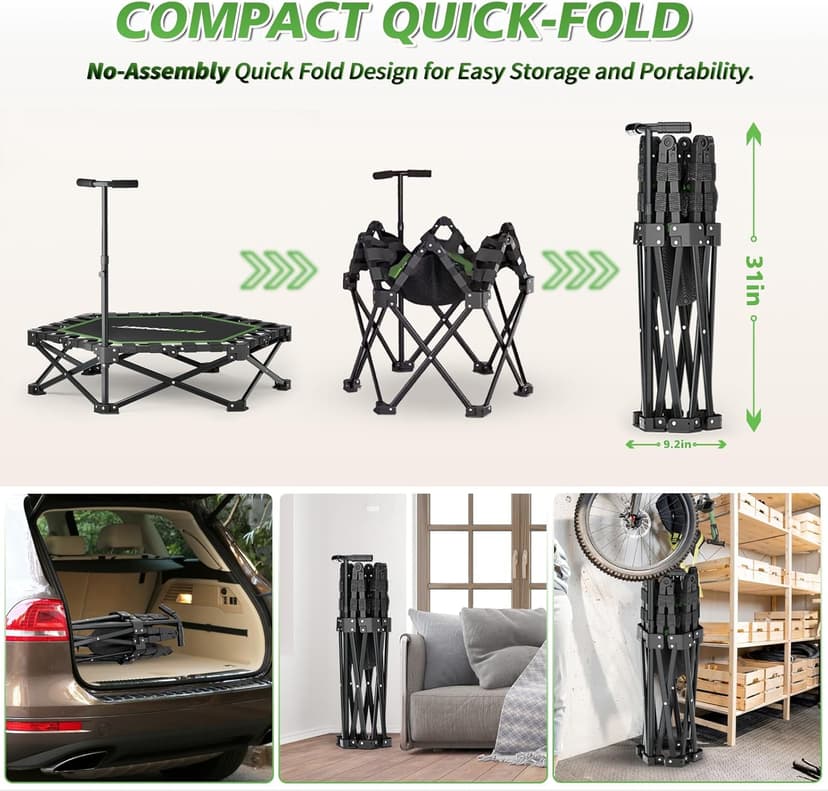 East Mount 42" Folding Fitness Trampoline for Adults, Foldable Mini Trampoline with Handle, Exercise Rebounder, Small Trampoline for Adults, Max Load 440lbs, for Indoor Garden Workout’