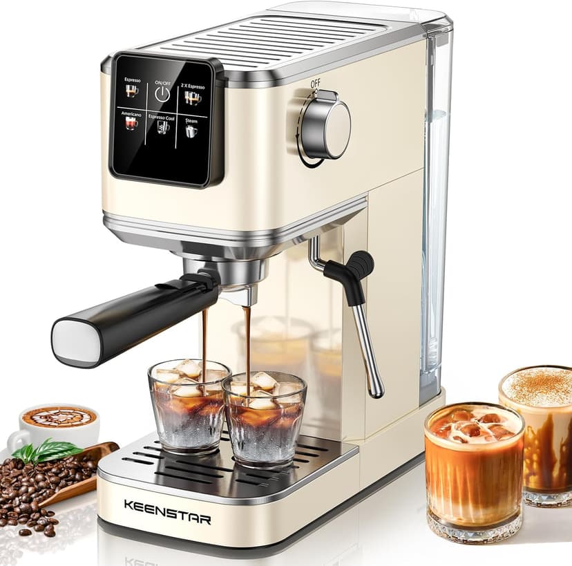 KEENSTAR 20Bar Espresso Machine with Rapid Cold Brew, Hot & Iced Coffee Machine, Espresso Maker with Milk Frother Steam Wand, Touch Screen with 40oz Water Tank for Latte, Cappuccino, Gift