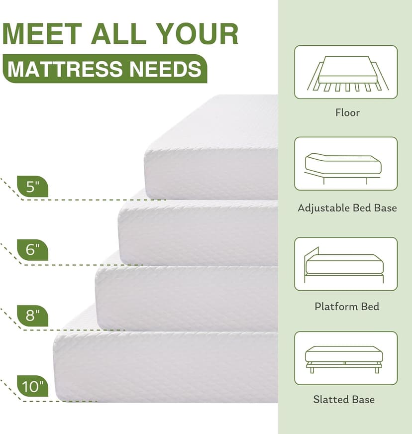6 Inch Twin Mattress for Kids, Memory Foam Mattress with Cooling Green Tea Gel, Relieve Pressure with Medium Firm Support, CertiPUR-US Certified, 75''L x 38''W, White