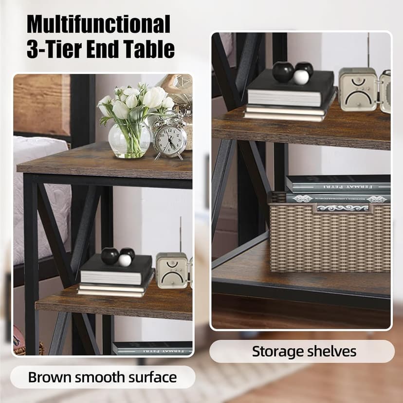 End Tables Living Room Set of 2, 16" D x 16" W x 24" H, Indoor End Tables Living Room with Storage Shelf, Square End Table Set of 2, X-Shaped Night Stands for Bedroom, Farmhouse Wood Side Tables