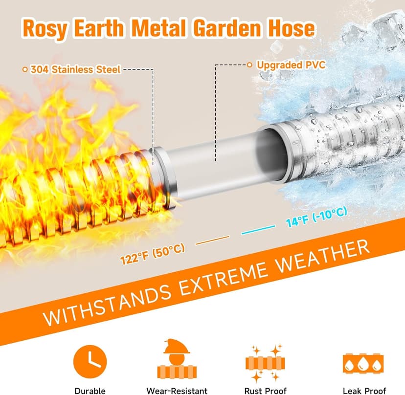 100 FT Garden Hose Expandable - 304 Stainless Steel Water Hose 100 FT - Heavy Duty Flexible Kink Free Hose, no Bite