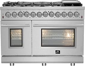 Forno Massimo 48" Freestanding Dual Fuel Range with 8 Sealed Burners 107,000 BTU, Wok Support & Griddle, 6.58 cu.ft. Oven - Modern Design Fuel Range with Pro-Style Handle and Zinc Coated Metal Knobs