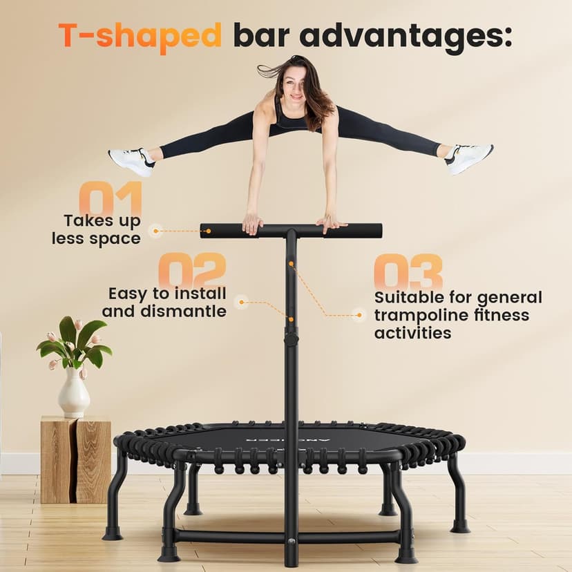 ANCHEER 50" Rebounder Trampoline for Adults- 2025 Foldable Mini Trampoline with Bar- Exercise Trampoline for Adults, Max Load 560lbs, for Indoor/Garden Workout
