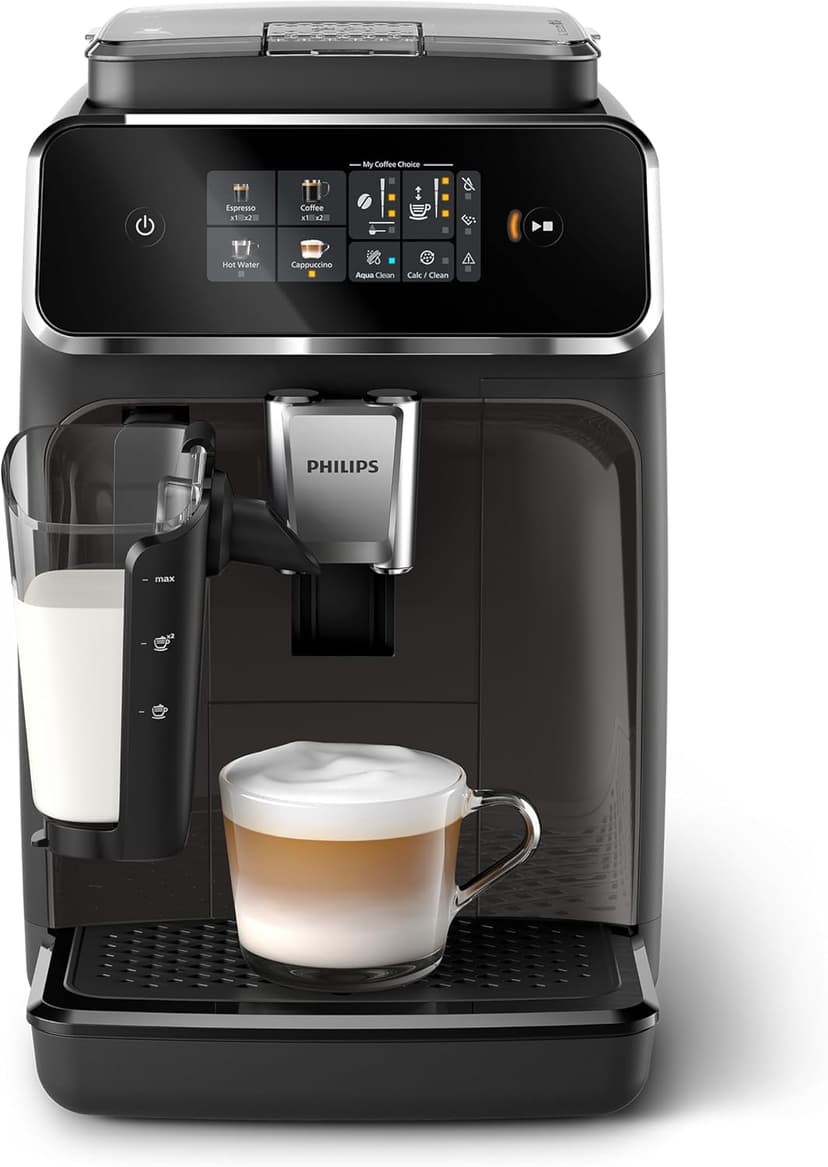 PHILIPS Series 2300 Fully Automatic Espresso Machine - 4 Hot Drinks, Fast Clean, 40% Quieter SilentBrew, Aquaclean Filter, Matte Black (EP2330/10)