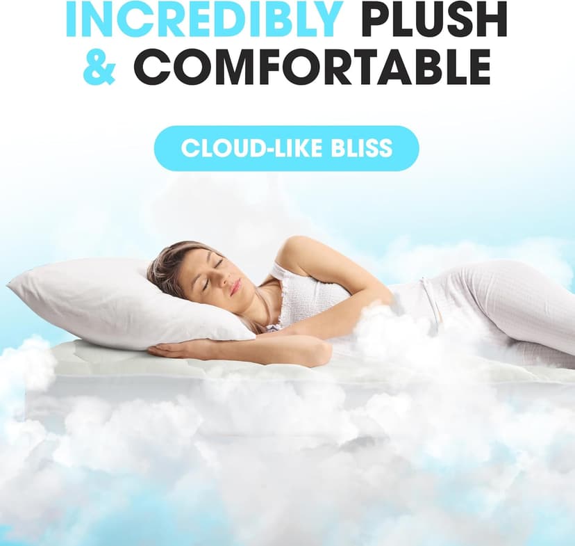 Cheer Collection Queen Size Mattress Topper – Extra Thick and Plush Pillow Top Mattress Pad, Soft Rayon from Bamboo Cover, Cooling, Breathable, and Machine Washable Mattress Topper for Queen Bed