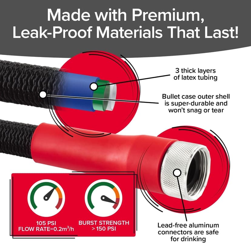 Pocket Hose Silver Bullet 2.0 Expandable Garden Hose 75-FT with Turbo Shot Nozzle, AS-SEEN-ON-TV, Lead-Free, Solid Aluminum Connectors, Easy On/Off Valve, Kink-Free, Leak-Proof