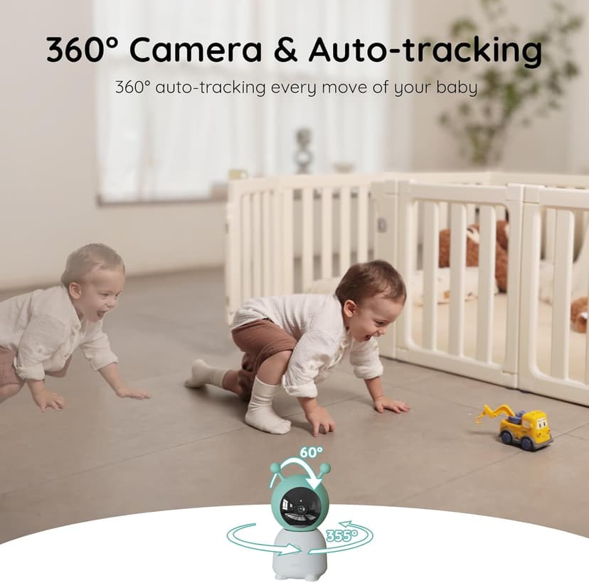BOIFUN 2K WiFi Baby Monitor with Camera and Audio, Soothing Night Light, APP & 5" Split-Screen Control, Motion/Cries/Noise/Customizable Alarm Zones Detect, Auto Tracking, Humidity&Temperature Detect