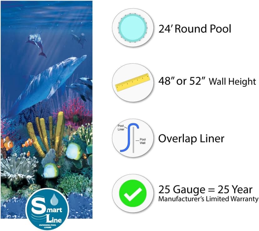 Lake Effect Pools 'Meadows Reprieve' 24' Round Above Ground Swimming Pool | 52" Inch Height | Resin Protected Steel Sided Walls | Includes a Antilles Dolphin Overlap Liner and Widemouth Skimmer