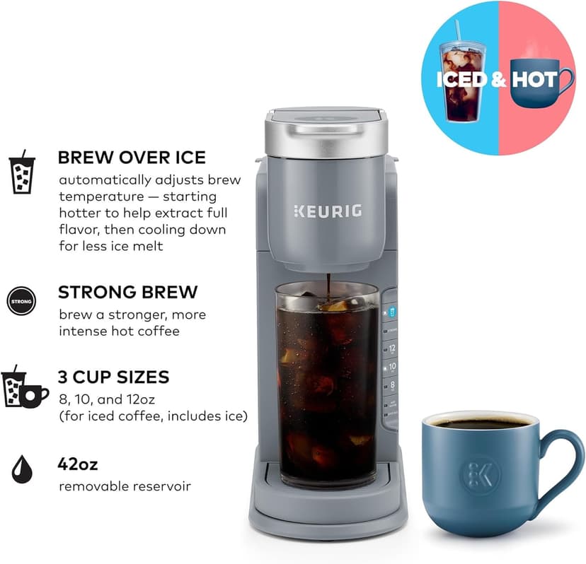 Keurig K-Iced Coffee Maker, Single Serve K-Cup Pod Iced Coffee Maker, With Hot and Cold Coffee Capabilities, Brews Any K-Cup Pod, Gray