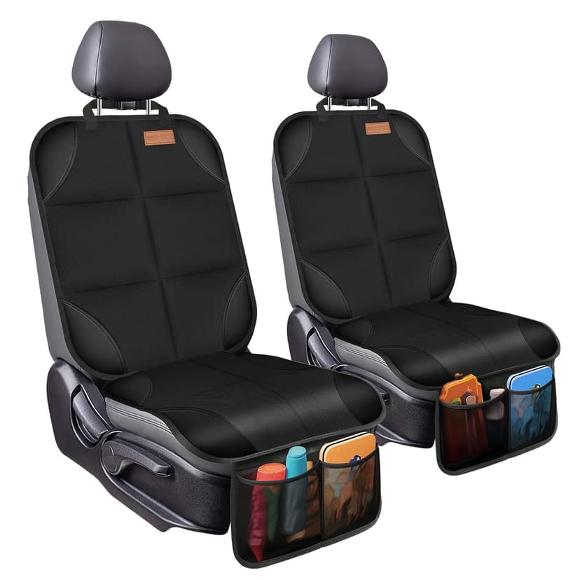 Car Seat Protector 2 Pack -1680D Fabric,with Thickest Padding car seat Cover,car seat Protector for Baby carseat,Non-Slip Backing, 2 Storage Pockets- Black