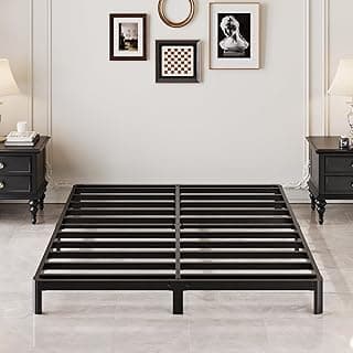 7 Inch Low Queen Bed Frame with Rounded Corner Legs, 2000 LBS Heavy Duty Metal Slats Support Queen Platform Bed Frame No Box Spring Needed, Easy Assembly, Black