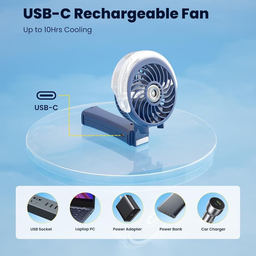 HandFan Upgraded Portable Handheld Misting Fan, Rechargeable Personal Mister Fan, Spray Water Mist Fans, Foldable Mini Cooling Hand Fans for Summer Beach Travel Concerts, Gifts for Women(Royal Blue)