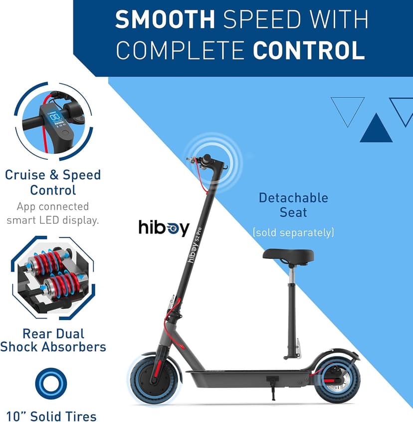 Hiboy S2/S2 Pro/S2 MAX Electric Scooter, 350-500W Motor, 8.5"-10" Solid Tires, 17-40.4 Miles Range, 19 Mph Folding Commuter Electric Scooter for Adults (Optional Seat)