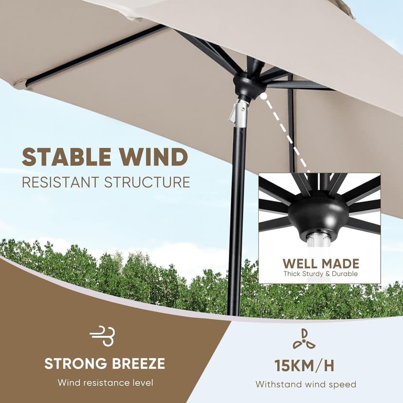 Tempera Patio Market Outdoor Table Umbrella with Auto Tilt and Crank,Large Sun Umbrella with Sturdy Pole&Fade resistant canopy,Easy to set