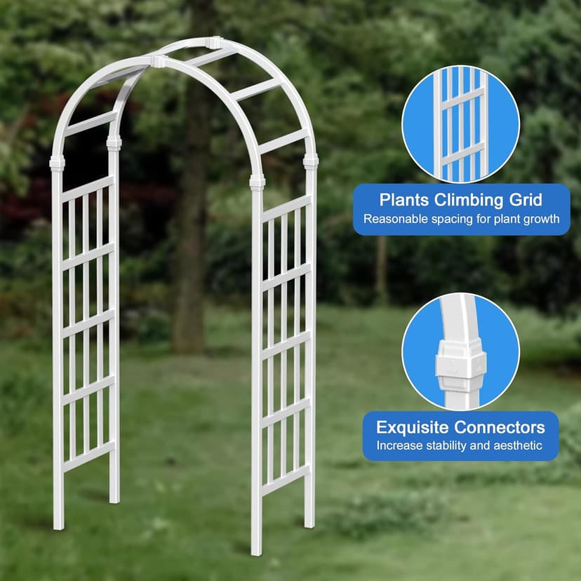 41" W x 86" H Vinyl Arbor, Vinyl Arch, Garden Arch Arbor for Outdoor, Yard, Garden, Climbing Plants - White
