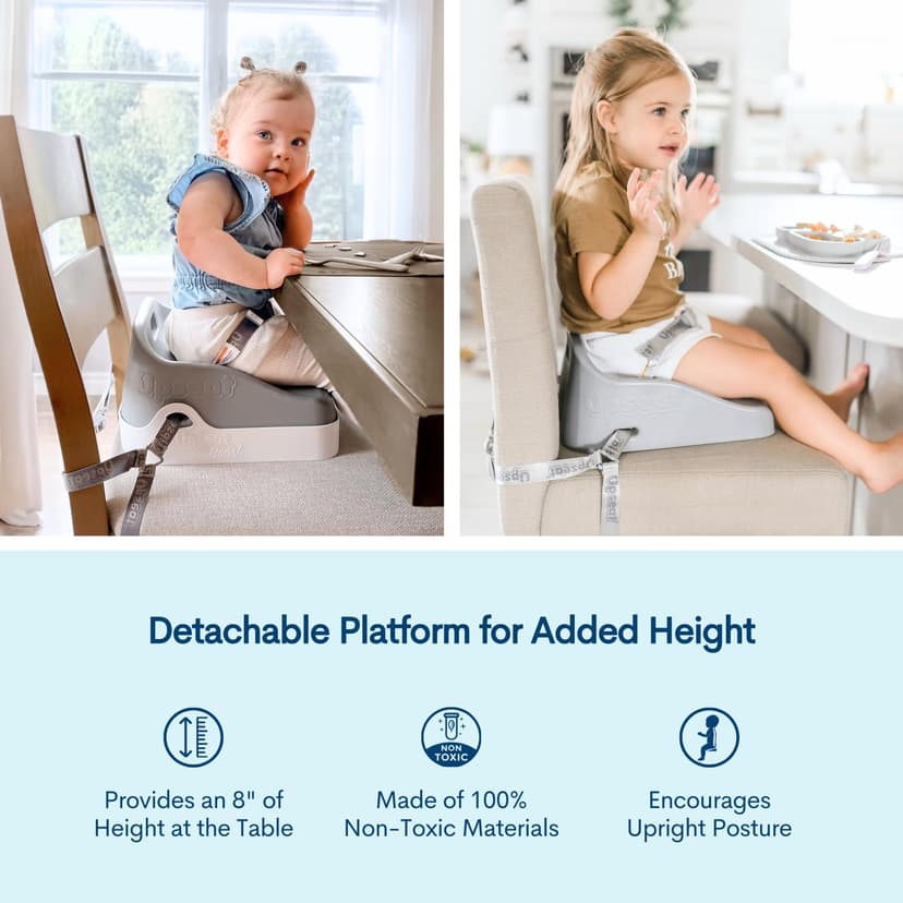 Upseat Boost Ergonomic Toddler Booster Seat for Dining Table, Developed with Physical Therapists to Encourage Posture, 3-Point Harness, Easy to Wipe Clean, and Lightweight Gray