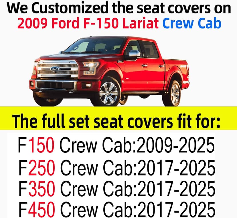 Aierxuan Car Seat Covers Full Set with Waterproof Leather, Automotive Vehicle Cushion Cover for Cars SUV Pick-up Truck Fit for 2009 to 2025 Ford F150 Carhartt and 2017 to 2025 F250 F350 F450