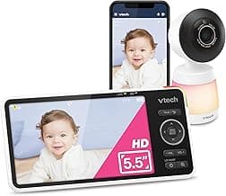 VTech Smart WiFi Baby Monitor, 2K CMOS Sensor Camera, 5.5-inch HD IPS Screen, Clear Infrared Night Vision, Pan-Tilt, 24x Zoom, 2-Way Talk, Multi-Color Night Light, Soothing, Free App: Smart HD Plus