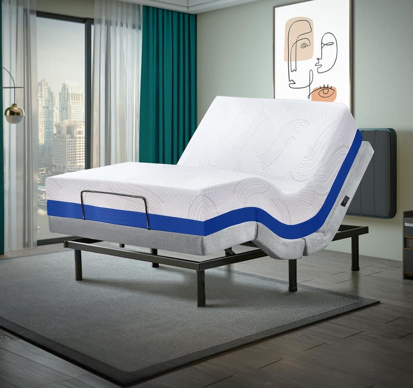 Premium King Adjustable Bed Base with 14 Inch Prime Gel Memory Foam Mattress, Premium Loaded Features