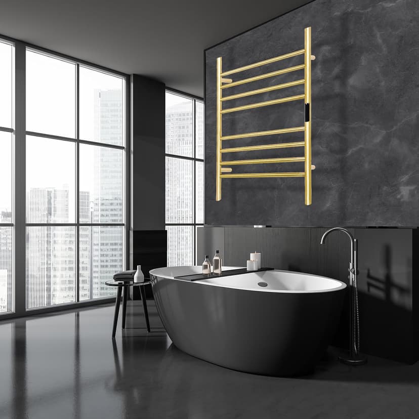 8 Bars Towel Warmer Rack, 23" Electric Wall Mounted Heated Towel Rack, Hot Towel Rails with Timer and Temperature Control for Bathroom, Brushed Gold