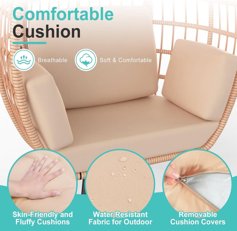 ZENPETIO Oversized Egg Chair, Indoor Outdoor Lounger with 4 UV Resistant Cushions, Storage Bag, All-Weather Wicker Egg Lounger Chair for Patio, Backyard, Living Room, 370lbs Capacity - Brown
