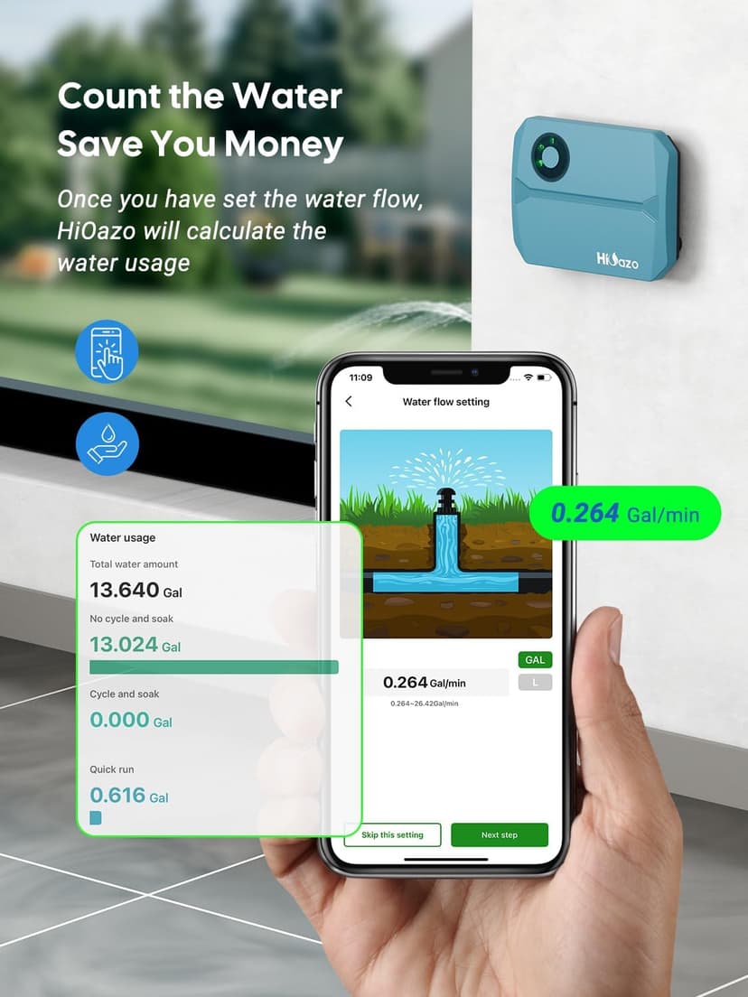 Smart Sprinklers Controller WiFi, Irrigation Controller Easy Use App Enabled, 4 Zone + 16 Plans, Save Water Auto Skin Rain, Freeze & Wind, 10 Minutes Install