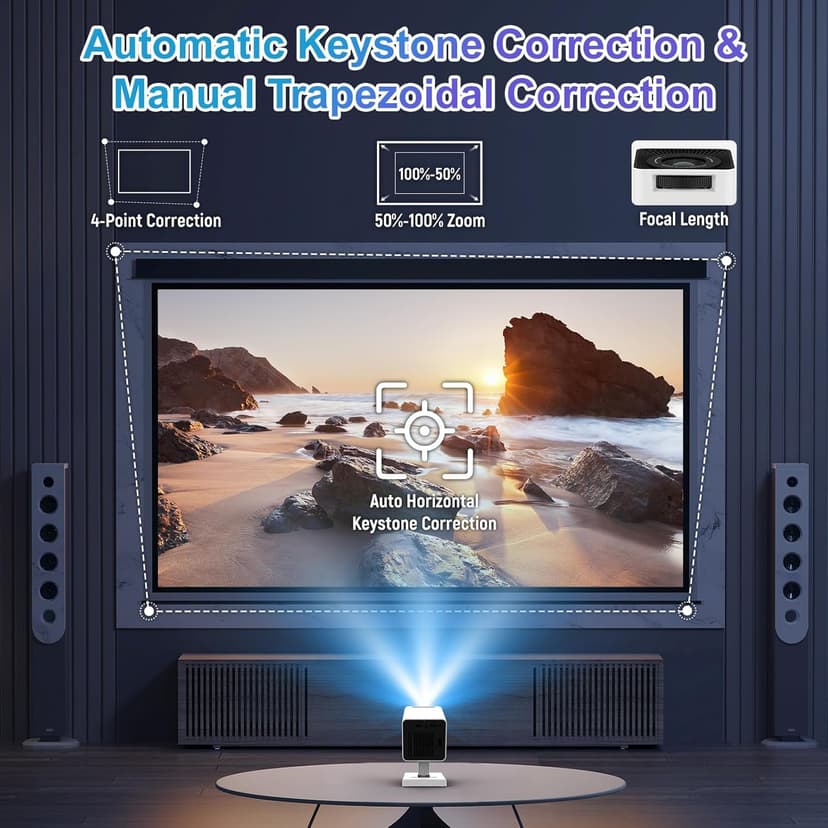 Mini Projector, 4K Portable Video Projector with WiFi6 & Bluetooth 5.4, 150 ANSI Lumen, Automatic Vertical Correction, 130'' Screen Home Cinema Smart Projector for Phone, PC, HDMI USB, Laptop